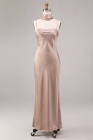 Laden Sie das Bild in den Galerie-Viewer, Meerjungfrauen-Dusty Rose Satin-Spaghettiträger Maxikleid mit Halsschal
