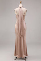Laden Sie das Bild in den Galerie-Viewer, Meerjungfrauen-Dusty Rose Satin-Spaghettiträger Maxikleid mit Halsschal