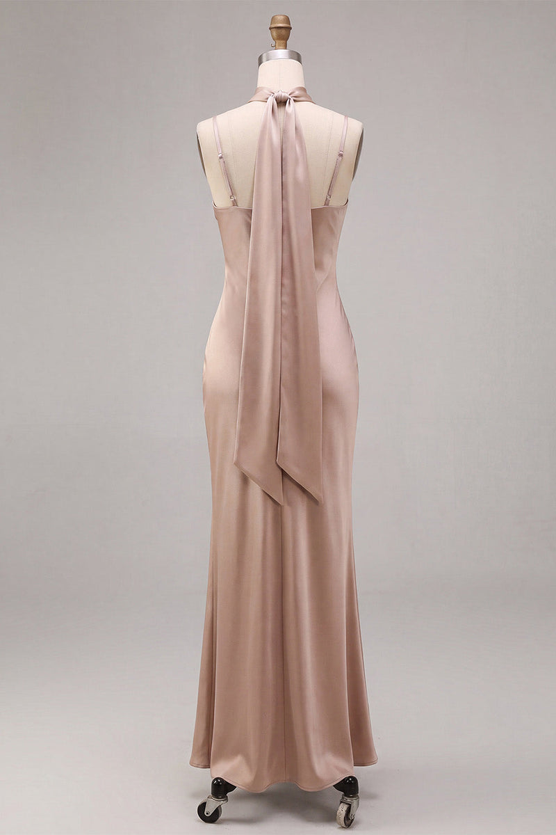 Laden Sie das Bild in den Galerie-Viewer, Meerjungfrauen-Dusty Rose Satin-Spaghettiträger Maxikleid mit Halsschal