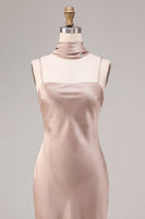 Laden Sie das Bild in den Galerie-Viewer, Meerjungfrauen-Dusty Rose Satin-Spaghettiträger Maxikleid mit Halsschal
