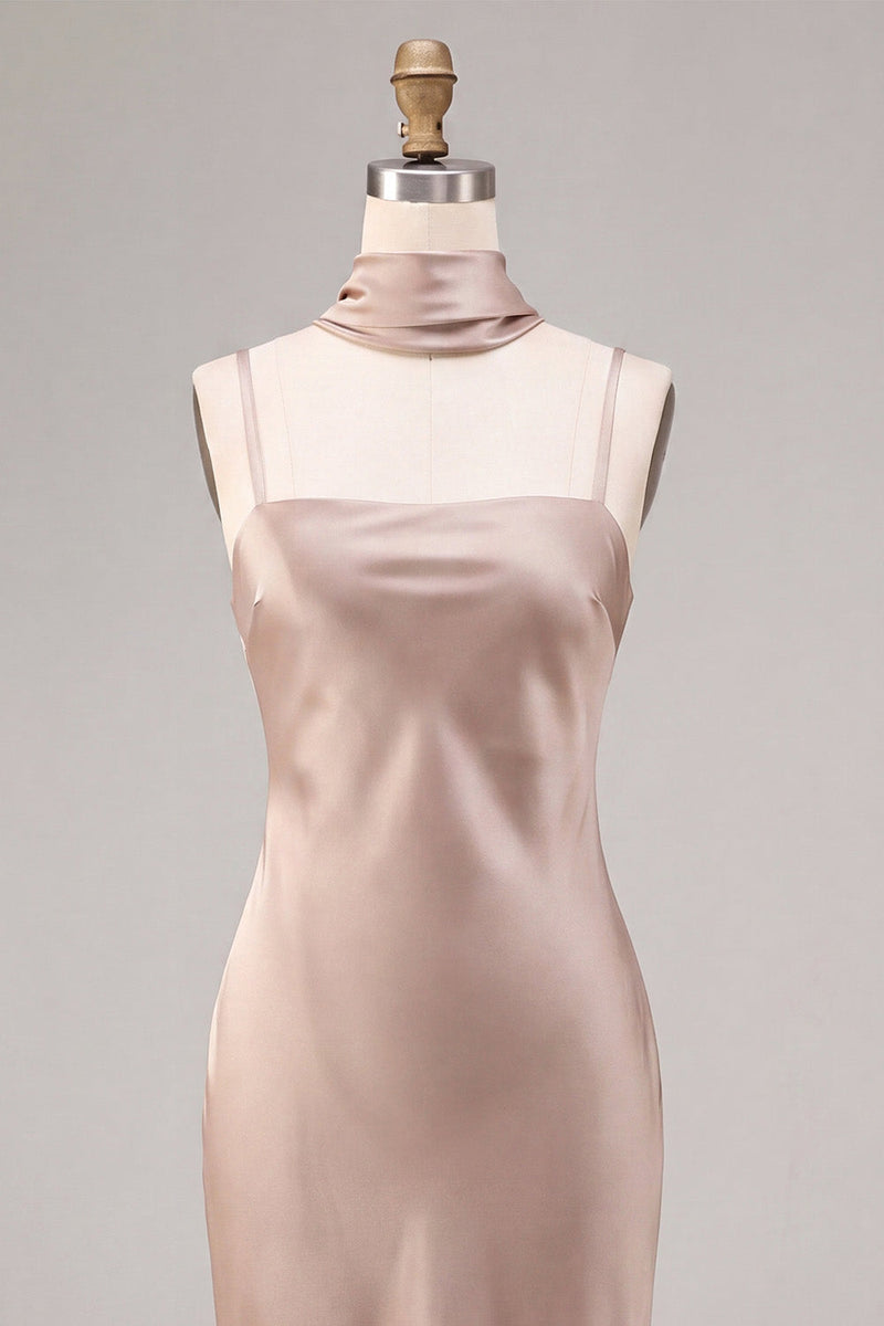 Laden Sie das Bild in den Galerie-Viewer, Meerjungfrauen-Dusty Rose Satin-Spaghettiträger Maxikleid mit Halsschal