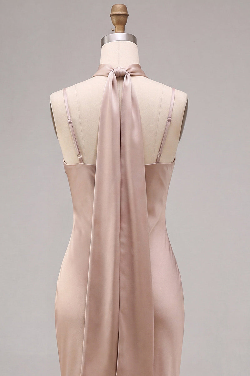Laden Sie das Bild in den Galerie-Viewer, Meerjungfrauen-Dusty Rose Satin-Spaghettiträger Maxikleid mit Halsschal