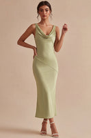 Laden Sie das Bild in den Galerie-Viewer, Hellgrünes Meerjungfrauen-Satin-Midi-Kleid mit Meerausschnitt