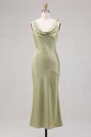 Laden Sie das Bild in den Galerie-Viewer, Hellgrünes Meerjungfrauen-Satin-Midi-Kleid mit Meerausschnitt