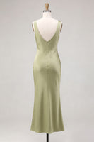 Laden Sie das Bild in den Galerie-Viewer, Hellgrünes Meerjungfrauen-Satin-Midi-Kleid mit Meerausschnitt