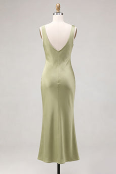 Hellgrünes Meerjungfrauen Satin Midi-Kleid