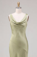 Laden Sie das Bild in den Galerie-Viewer, Hellgrünes Meerjungfrauen-Satin-Midi-Kleid mit Meerausschnitt