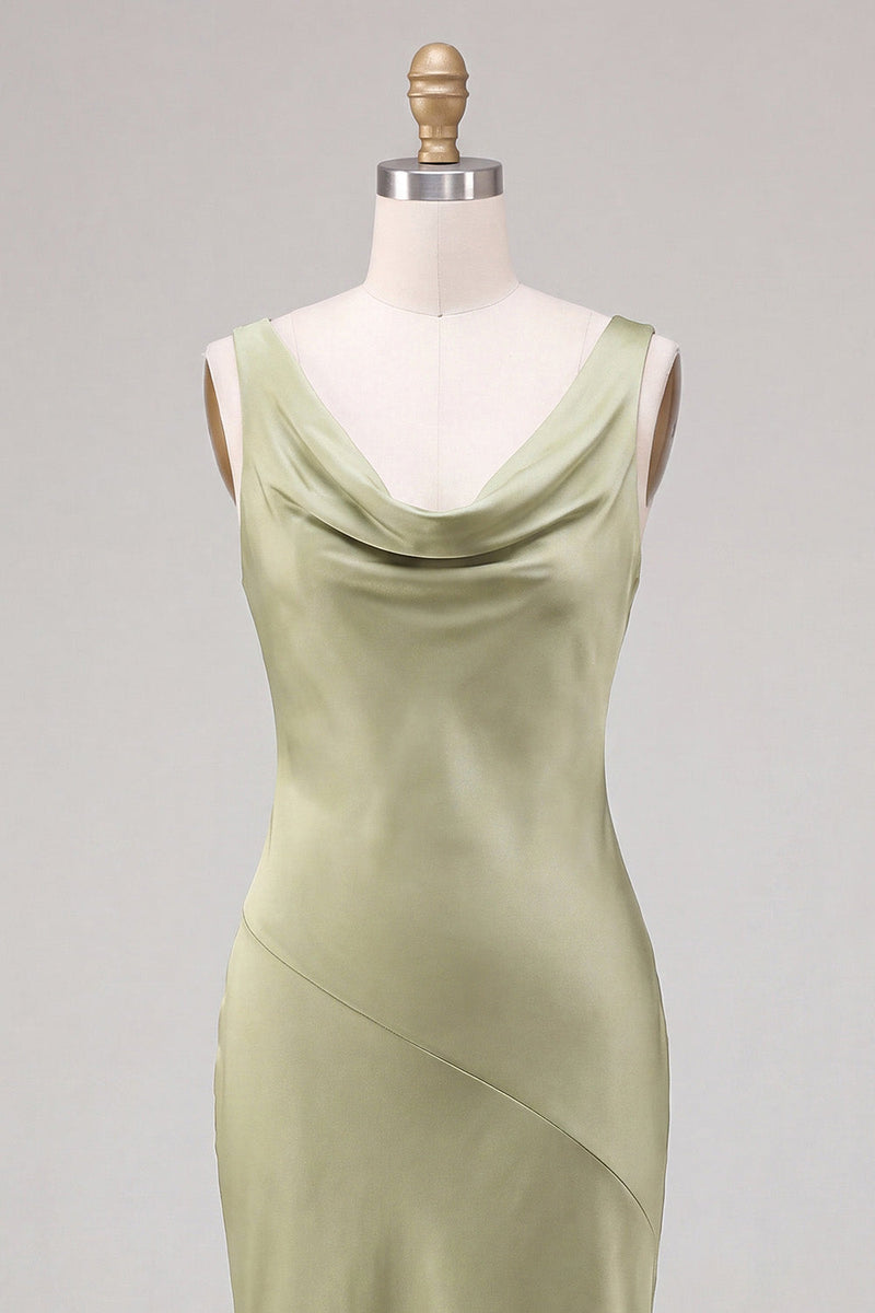 Laden Sie das Bild in den Galerie-Viewer, Hellgrünes Meerjungfrauen-Satin-Midi-Kleid mit Meerausschnitt