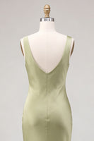 Laden Sie das Bild in den Galerie-Viewer, Hellgrünes Meerjungfrauen-Satin-Midi-Kleid mit Meerausschnitt