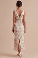 Laden Sie das Bild in den Galerie-Viewer, Weißes pinkes Blumenhals mit Meerjungfrauen-Pailletten Midi-Kleid mit Schlitz