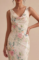 Laden Sie das Bild in den Galerie-Viewer, Weißes pinkes Blumenhals mit Meerjungfrauen-Pailletten Midi-Kleid mit Schlitz