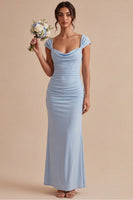 Laden Sie das Bild in den Galerie-Viewer, Himmelblaues Meerjungfrauen-Maxikleid mit Halsausschnitt