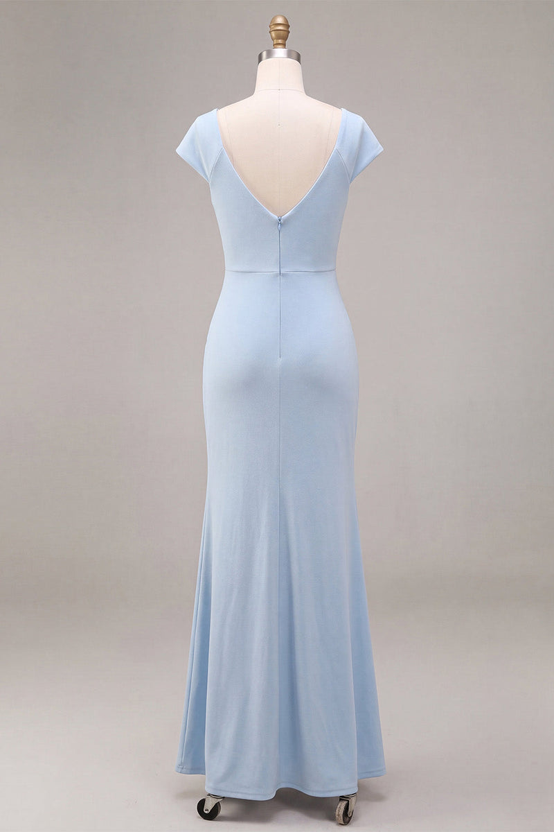 Laden Sie das Bild in den Galerie-Viewer, Himmelblaues Meerjungfrauen-Maxikleid mit Halsausschnitt