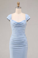 Laden Sie das Bild in den Galerie-Viewer, Himmelblaues Meerjungfrauen-Maxikleid mit Halsausschnitt