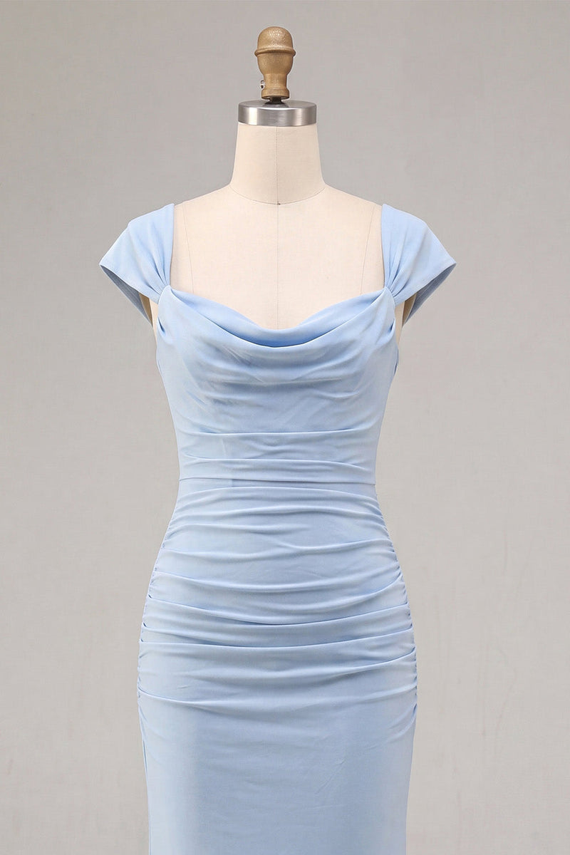 Laden Sie das Bild in den Galerie-Viewer, Himmelblaues Meerjungfrauen-Maxikleid mit Halsausschnitt