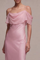Laden Sie das Bild in den Galerie-Viewer, Chiffon Dunkelrosa Kaltschulter-Meerjungfrauen-Midi-Kleid