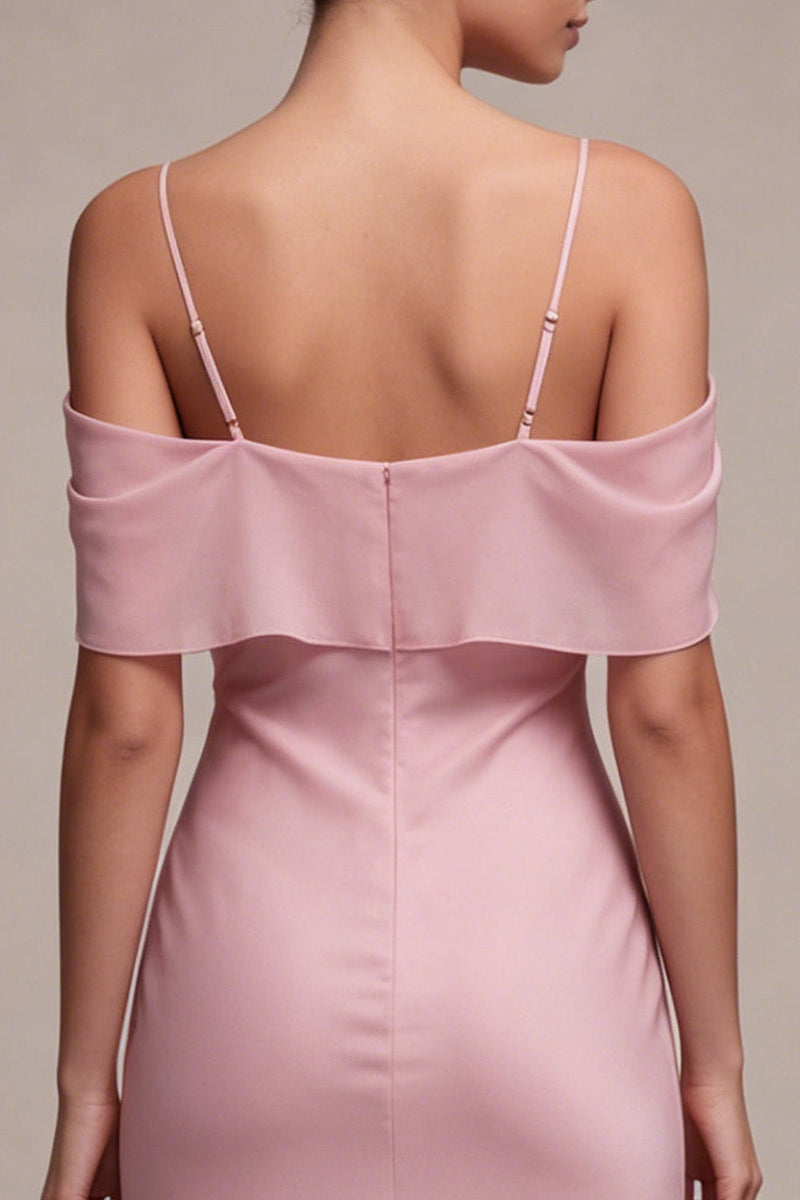 Laden Sie das Bild in den Galerie-Viewer, Chiffon Dunkelrosa Kaltschulter-Meerjungfrauen-Midi-Kleid