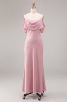 Laden Sie das Bild in den Galerie-Viewer, Chiffon Dunkelrosa Kaltschulter-Meerjungfrauen-Midi-Kleid
