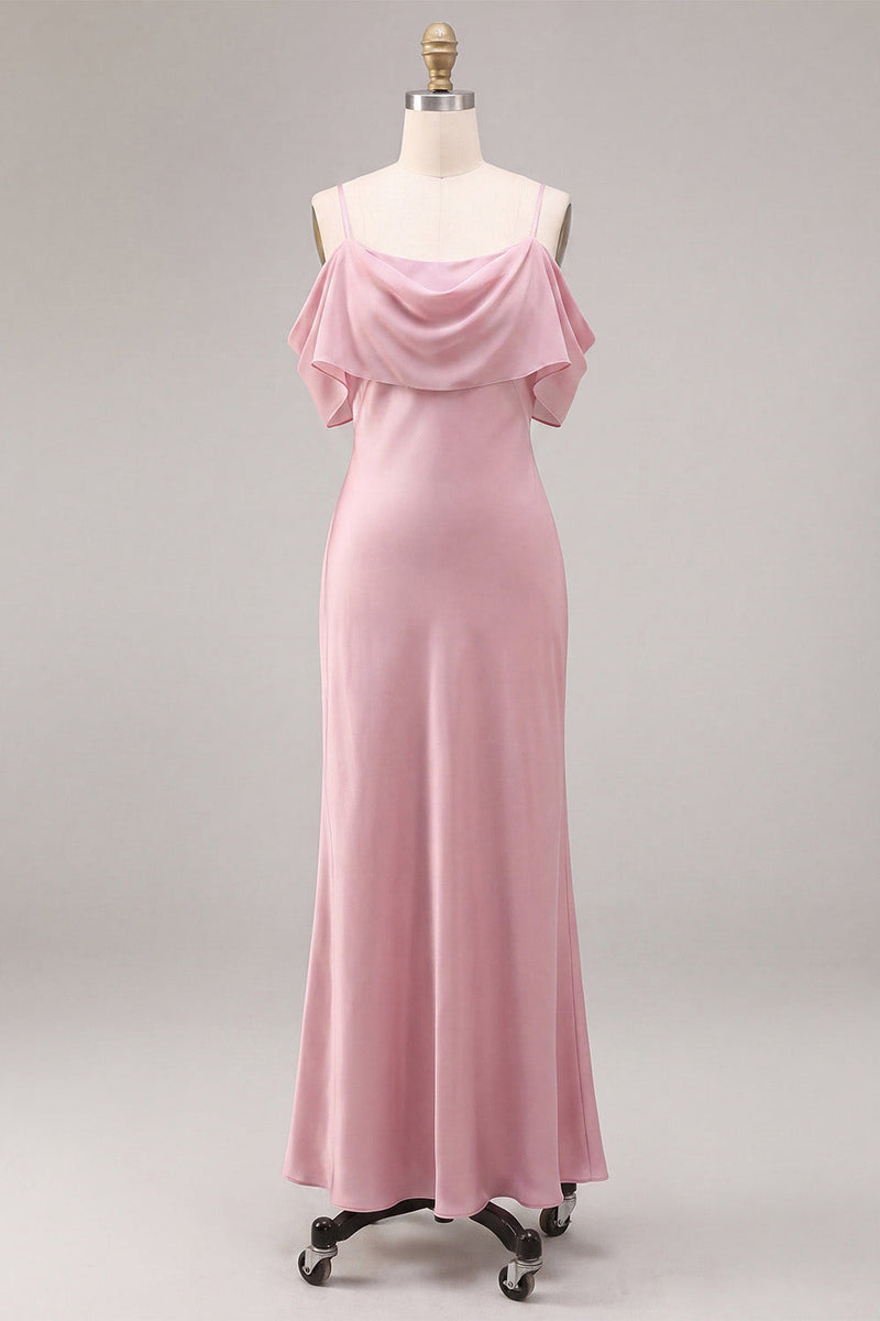 Laden Sie das Bild in den Galerie-Viewer, Chiffon Dunkelrosa Kaltschulter-Meerjungfrauen-Midi-Kleid