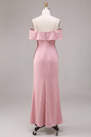 Laden Sie das Bild in den Galerie-Viewer, Chiffon Dunkelrosa Kaltschulter-Meerjungfrauen-Midi-Kleid