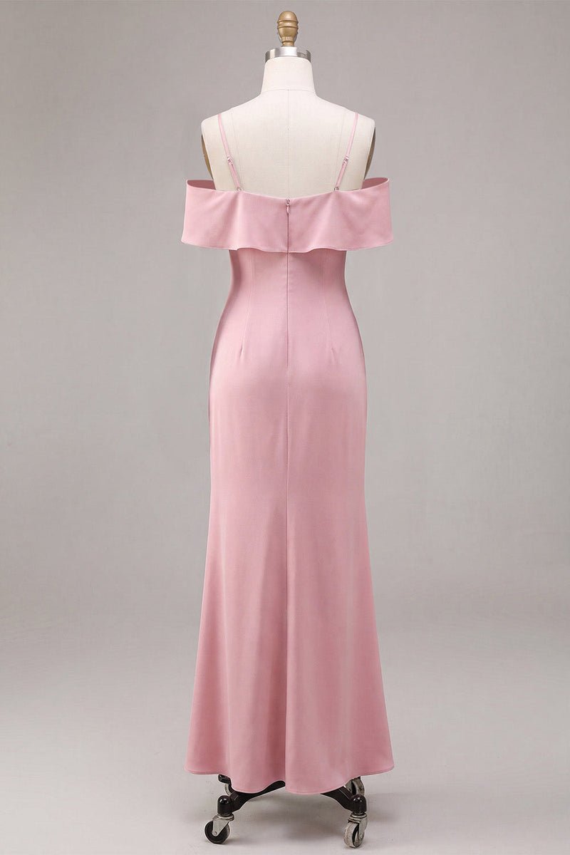 Laden Sie das Bild in den Galerie-Viewer, Chiffon Dunkelrosa Kaltschulter-Meerjungfrauen-Midi-Kleid