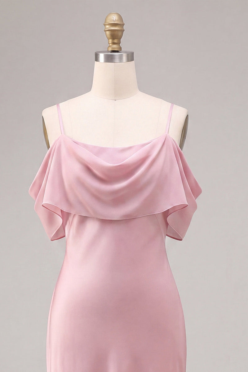 Laden Sie das Bild in den Galerie-Viewer, Chiffon Dunkelrosa Kaltschulter-Meerjungfrauen-Midi-Kleid