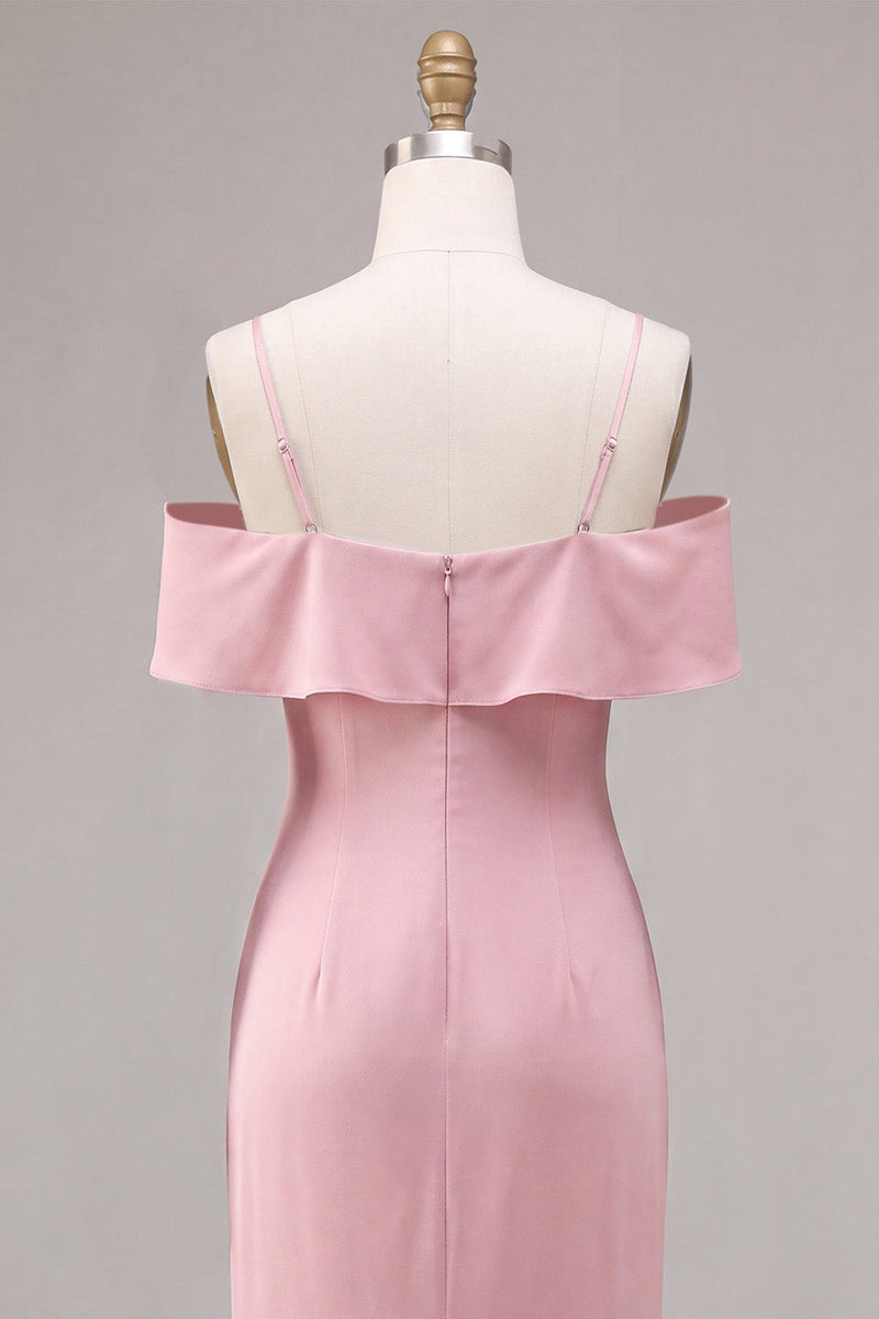 Laden Sie das Bild in den Galerie-Viewer, Chiffon Dunkelrosa Kaltschulter-Meerjungfrauen-Midi-Kleid