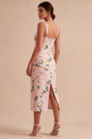 Laden Sie das Bild in den Galerie-Viewer, Bodycon Pink-Quadrathals-Midi-Blumenkleid mit Schlitz