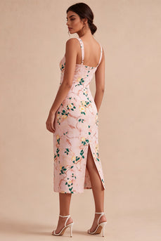 Bodycon Rosa Quadrathals Midi Blumenkleid mit Schlitz