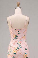 Laden Sie das Bild in den Galerie-Viewer, Bodycon Pink-Quadrathals-Midi-Blumenkleid mit Schlitz