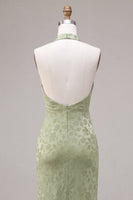 Laden Sie das Bild in den Galerie-Viewer, Hellgrünes Neckholder-Muster Meerjungfrauen-Floral-Midi-Kleid