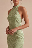 Laden Sie das Bild in den Galerie-Viewer, Hellgrünes Neckholder-Muster Meerjungfrauen-Floral-Midi-Kleid