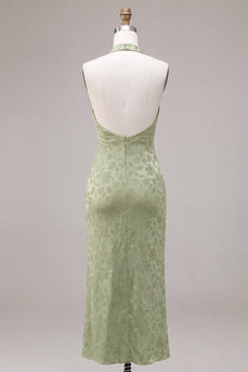 Hellgrünes Neckholder Muster Meerjungfrauen Floral Midi-Kleid