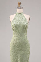 Laden Sie das Bild in den Galerie-Viewer, Hellgrünes Neckholder-Muster Meerjungfrauen-Floral-Midi-Kleid
