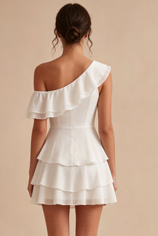 Ein Schulter A-Linie Chiffon Rüschendes Gestuftes Standesamtkleid
