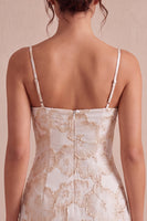Laden Sie das Bild in den Galerie-Viewer, Ivory Bodycon Spaghetti-Träger Blumen-Jacquard-Minikleid