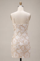 Laden Sie das Bild in den Galerie-Viewer, Ivory Bodycon Spaghetti-Träger Blumen-Jacquard-Minikleid