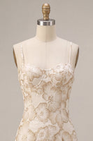 Laden Sie das Bild in den Galerie-Viewer, Ivory Bodycon Spaghetti-Träger Blumen-Jacquard-Minikleid