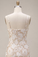 Laden Sie das Bild in den Galerie-Viewer, Ivory Bodycon Spaghetti-Träger Blumen-Jacquard-Minikleid