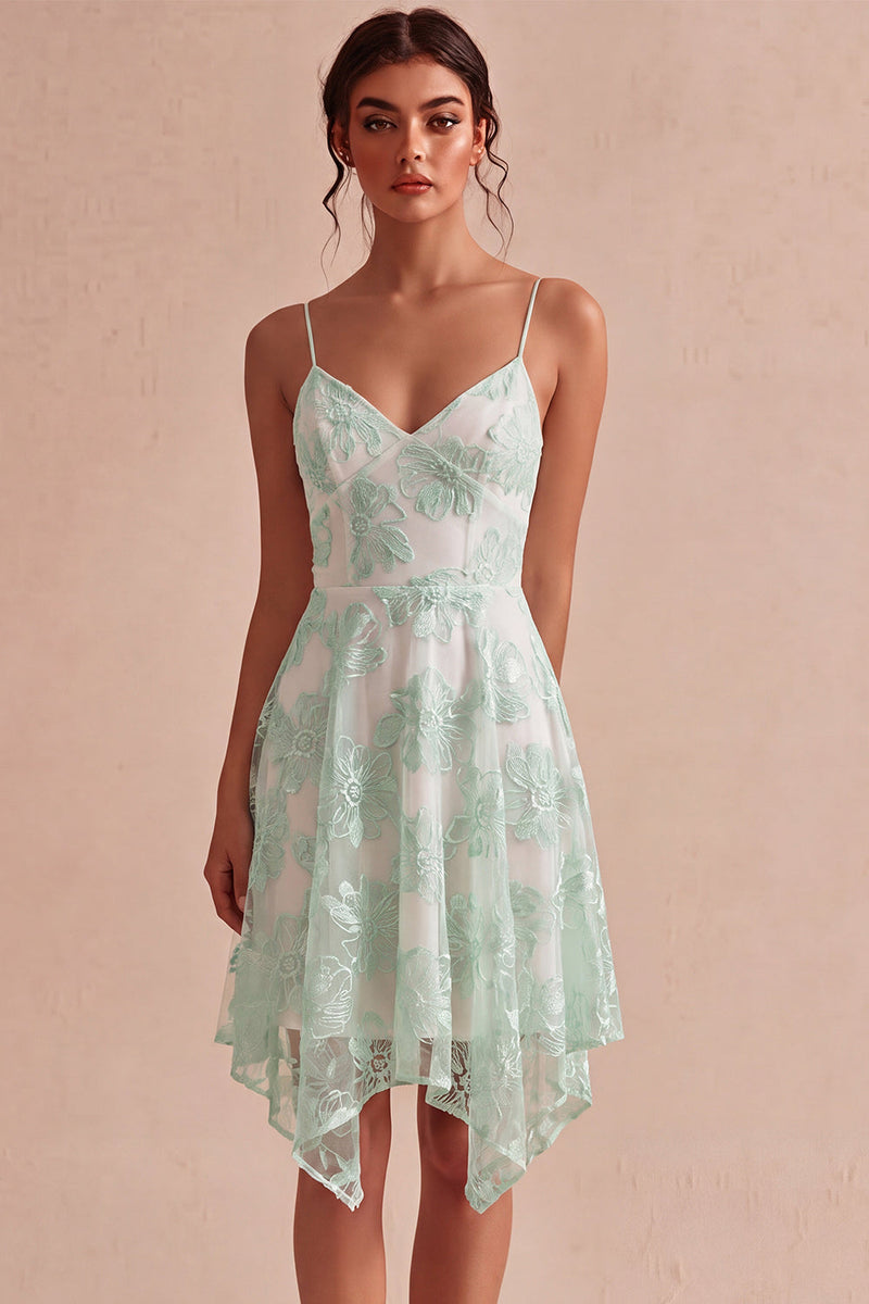 Laden Sie das Bild in den Galerie-Viewer, A-Line Ivory Spaghetti Träger Blumen Minikleid