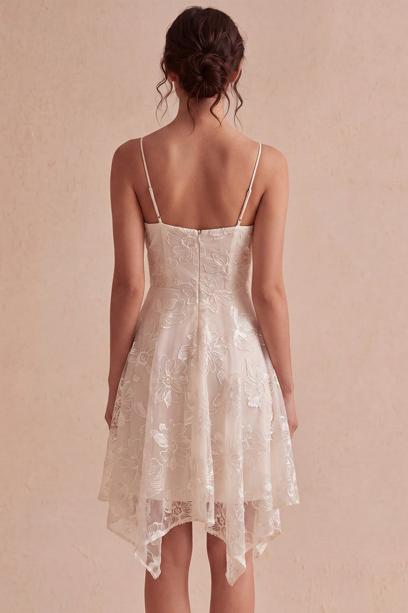 Laden Sie das Bild in den Galerie-Viewer, A-Line Ivory Spaghetti Träger Blumen Minikleid