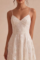 Laden Sie das Bild in den Galerie-Viewer, A-Line Ivory Spaghetti Träger Blumen Minikleid