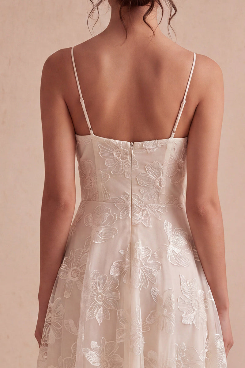Laden Sie das Bild in den Galerie-Viewer, A-Line Ivory Spaghetti Träger Blumen Minikleid