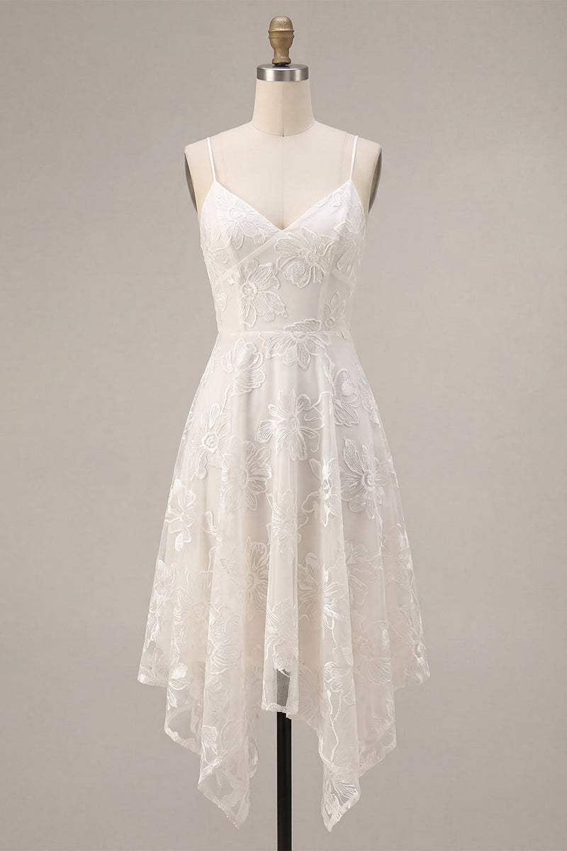 Laden Sie das Bild in den Galerie-Viewer, A-Line Ivory Spaghetti Träger Blumen Minikleid