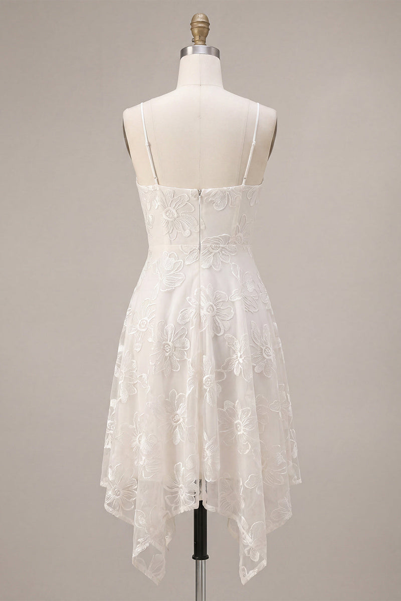Laden Sie das Bild in den Galerie-Viewer, A-Line Ivory Spaghetti Träger Blumen Minikleid