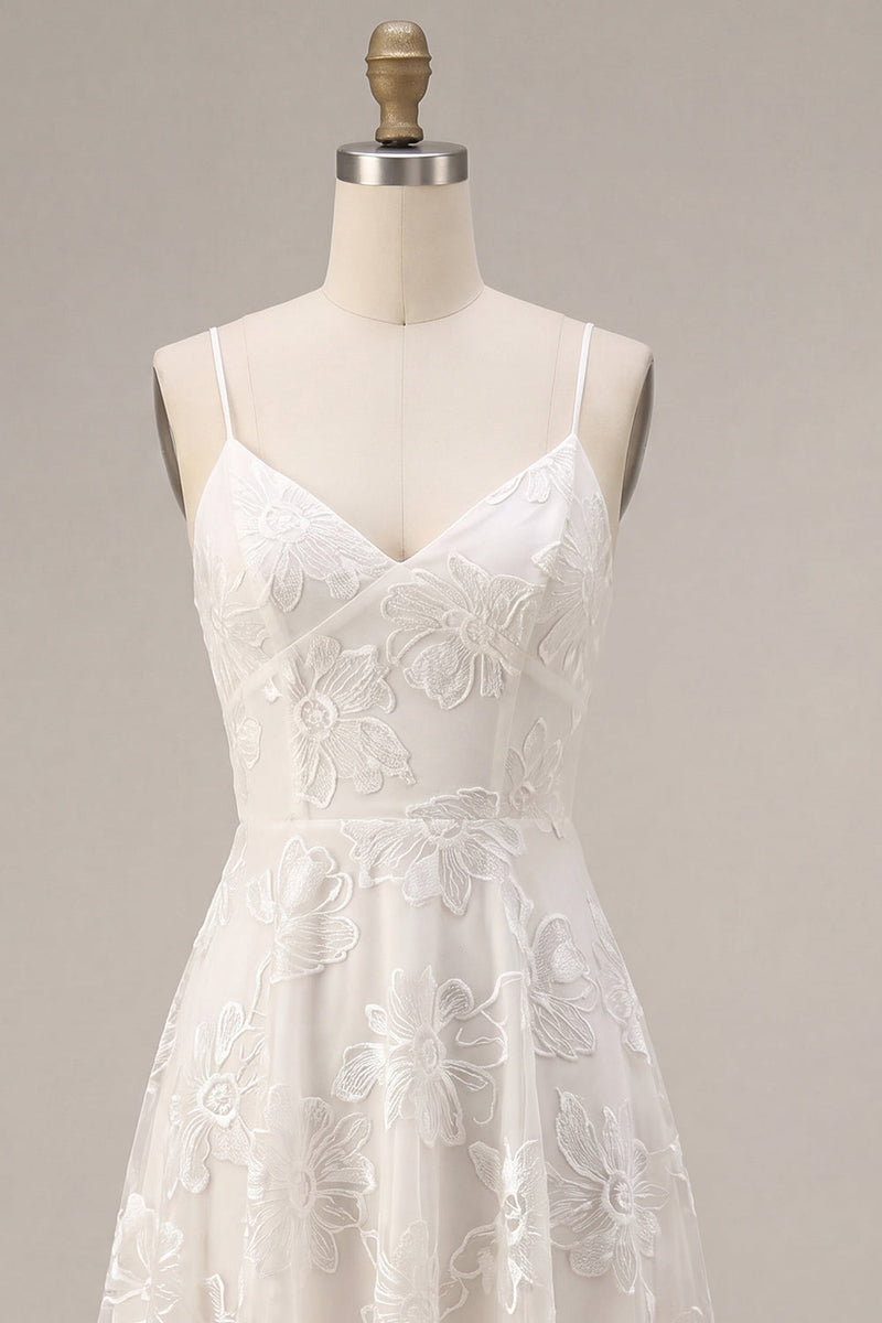 Laden Sie das Bild in den Galerie-Viewer, A-Line Ivory Spaghetti Träger Blumen Minikleid