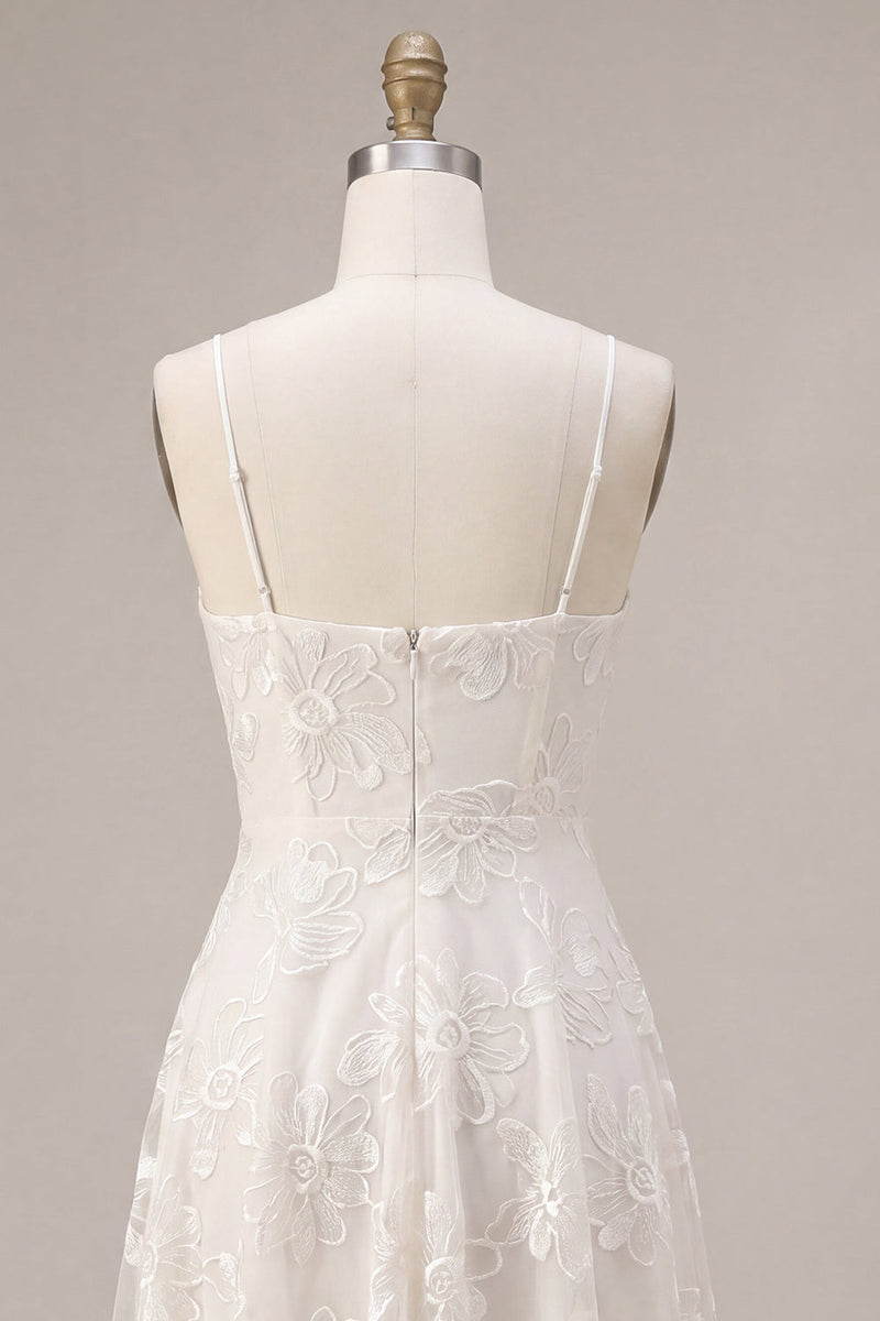 Laden Sie das Bild in den Galerie-Viewer, A-Line Ivory Spaghetti Träger Blumen Minikleid