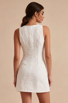 Rundhals Bodycon Geblümtes Kleines weißes Kleid mit Schlitz