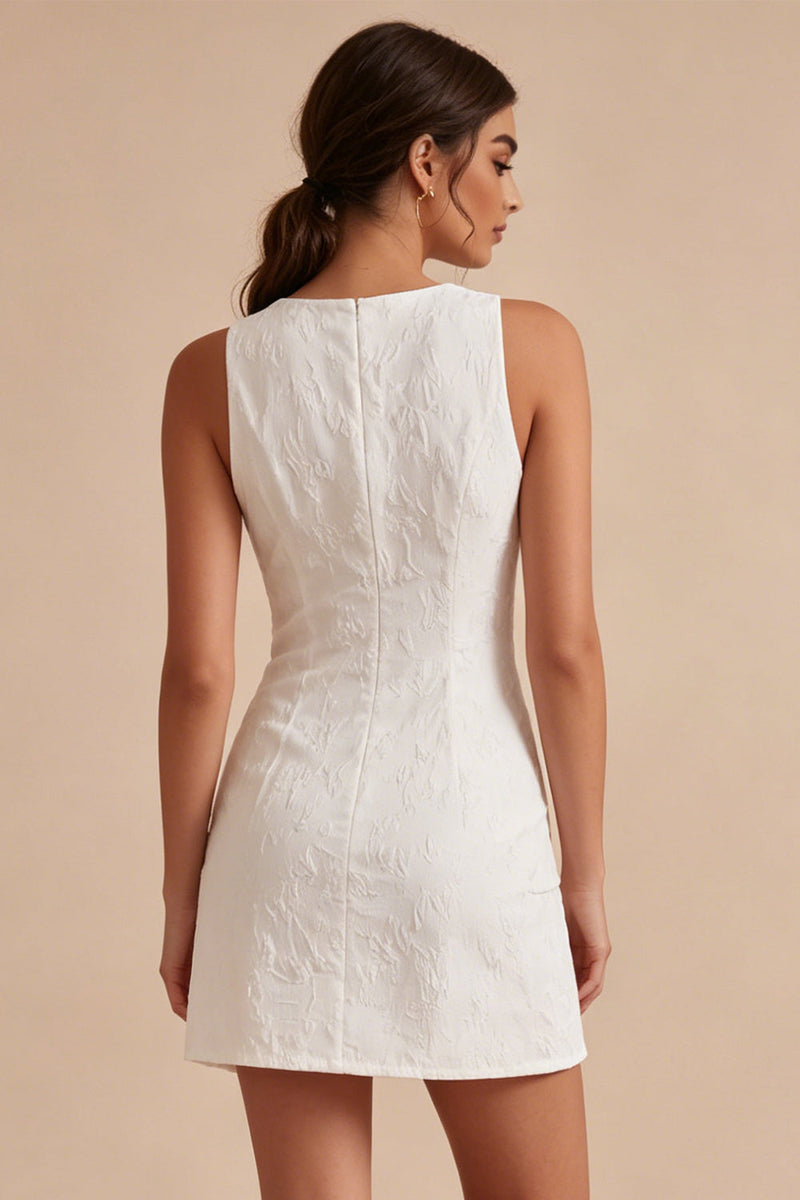 Laden Sie das Bild in den Galerie-Viewer, Rundhals Bodycon geblümtes kleines weißes Kleid mit Schlitz