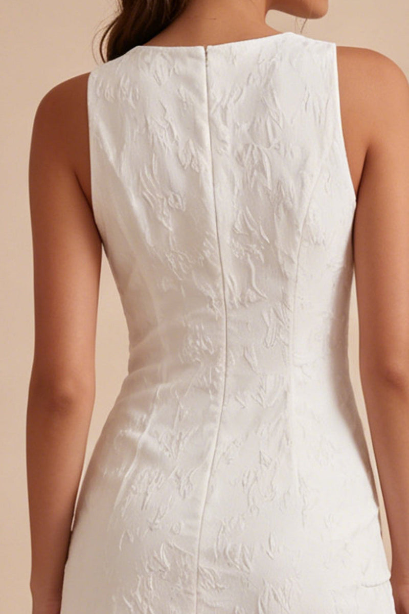 Laden Sie das Bild in den Galerie-Viewer, Rundhals Bodycon geblümtes kleines weißes Kleid mit Schlitz